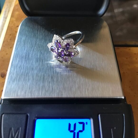 Natural Amethyst Sterling Silver Ring Size 5 - Picture 8 of 10